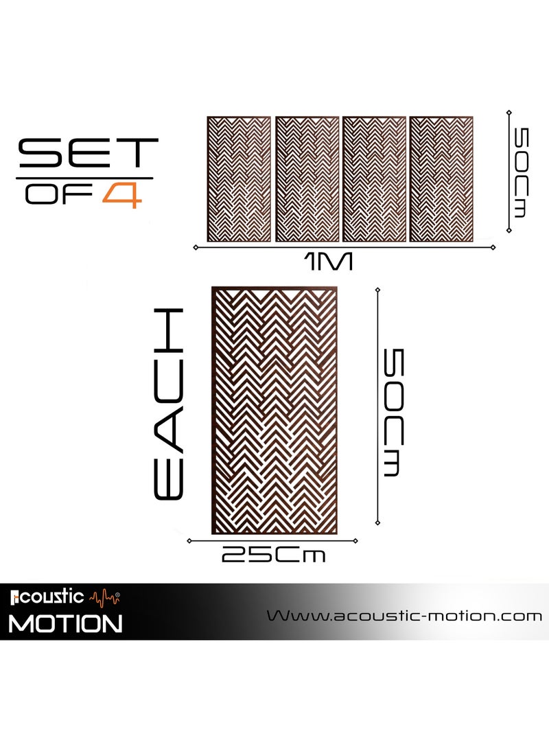 ACOUSTIC MOTION® Wooden MDF Wall Art Decor Panels, VECTRA Design with Double-Face Tape, Modern Brown Wall Hanging for Home, Living Room, Bedroom, Office & Hotel, 25×50×0.5 cm, 4-Piece Set - Image 2